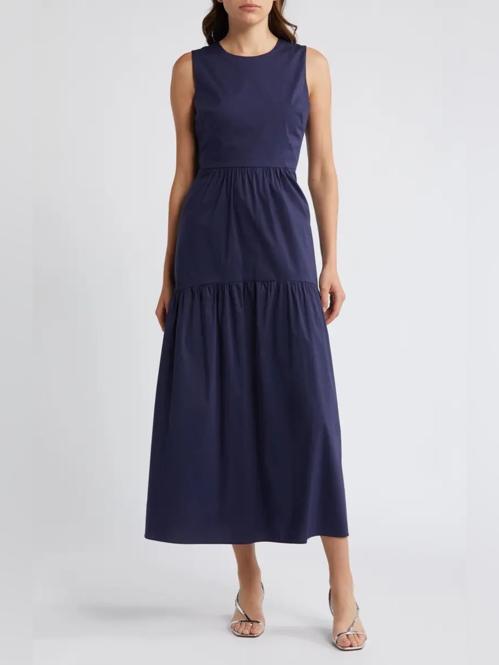 Luxely Sleeveless Navy Tiered Maxi Dress, Size 6.